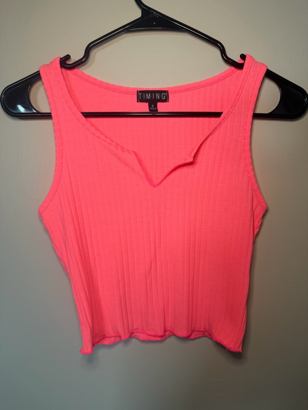 Timing Neon Pink Ribbed Notch Tank Top